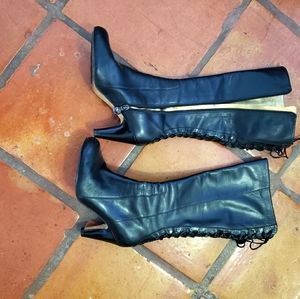 Taryn Rose lace up knee high black dress boot